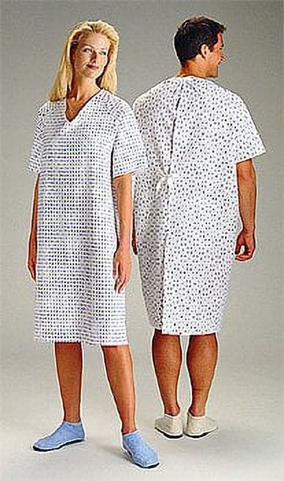 DMI Hospital Patient Gown for Women or Men, Back and Shoulder Snap, 36